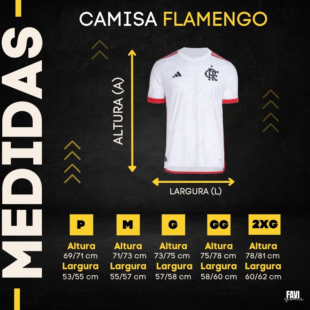 tabela de tamanho da nova camisa do flamengo 2 2024